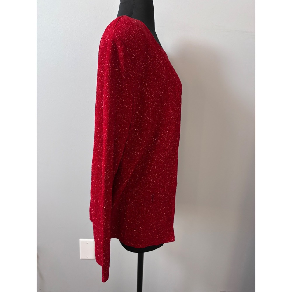 Dress Barn‎ Red Sparkle Glitter Knit Two Piece Set Top Cardigan Women's L - Picture 2 of 11